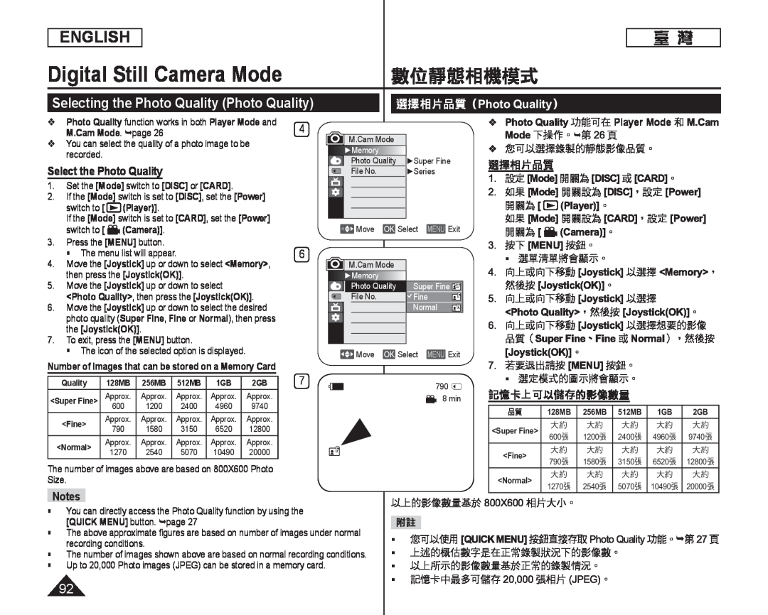 Selecting the Photo Quality (Photo Quality) 數位靜態相機模式