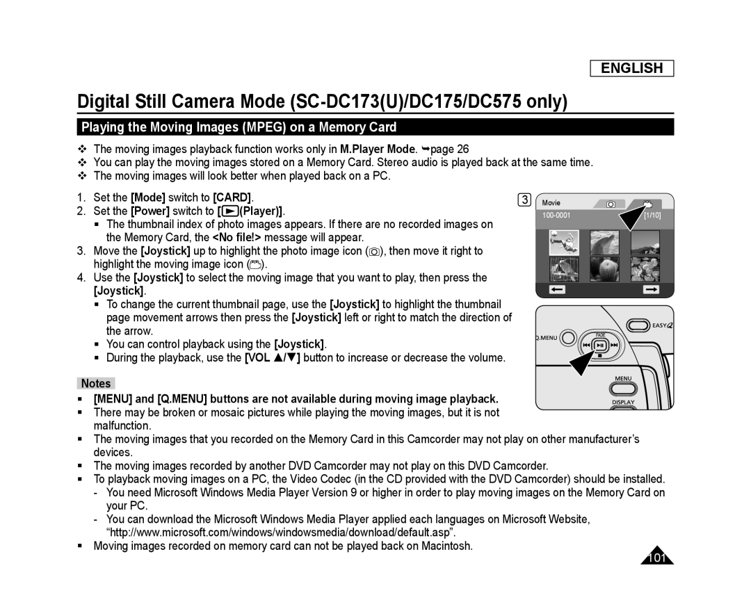 Playing the Moving Images (MPEG) on a Memory Card Handheld SC-DC575