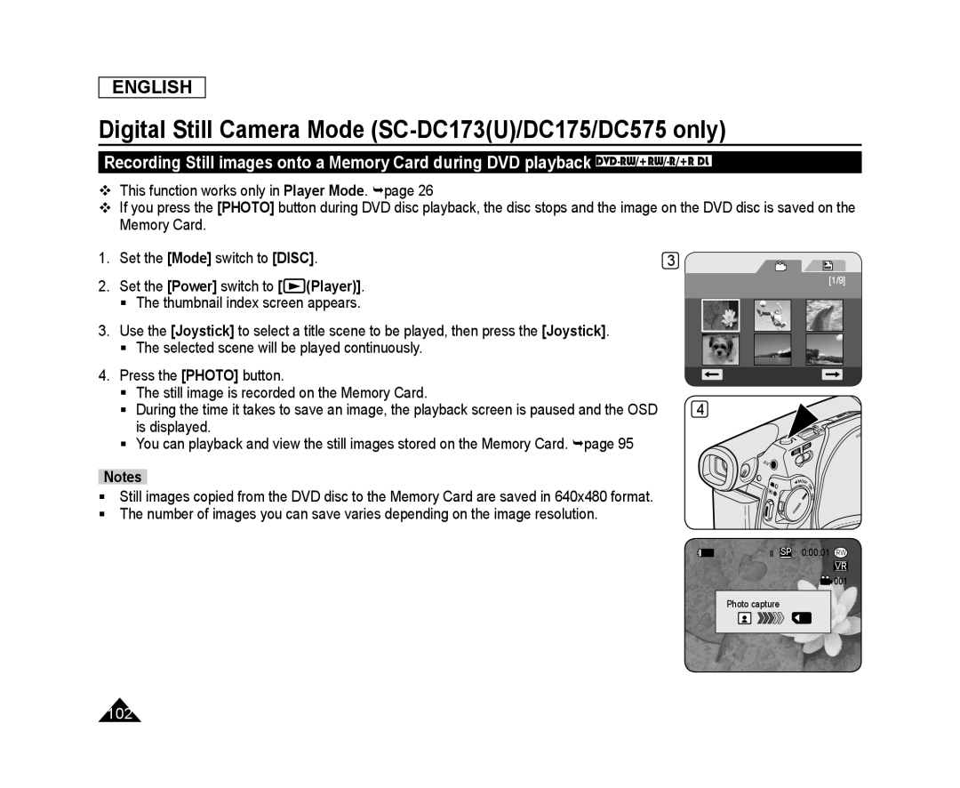 Digital Still Camera Mode (SC-DC173(U)/DC175/DC575only) Handheld SC-DC575