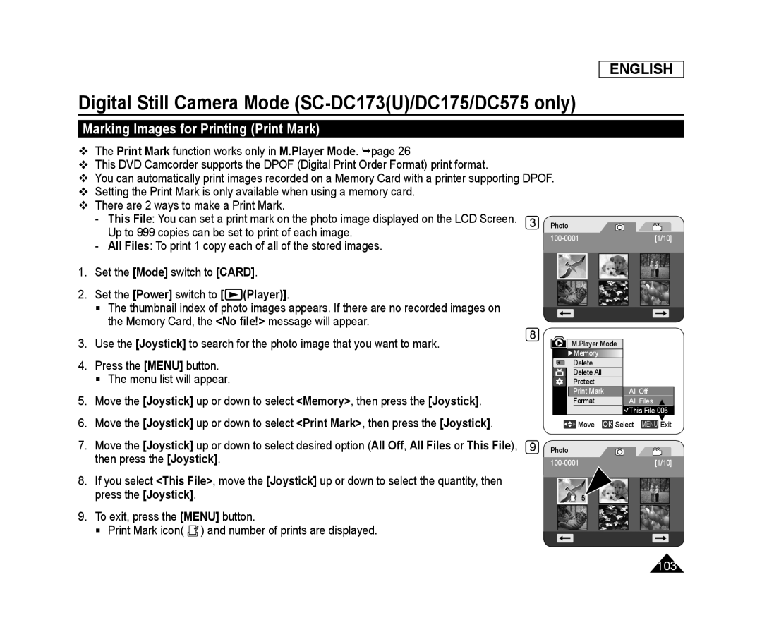 Marking Images for Printing (Print Mark) Handheld SC-DC575