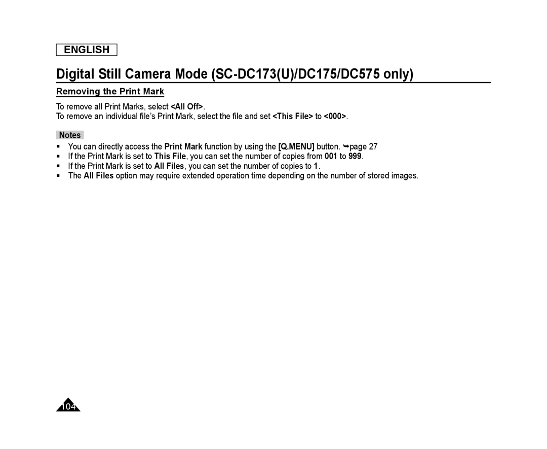 Removing the Print Mark Handheld SC-DC575