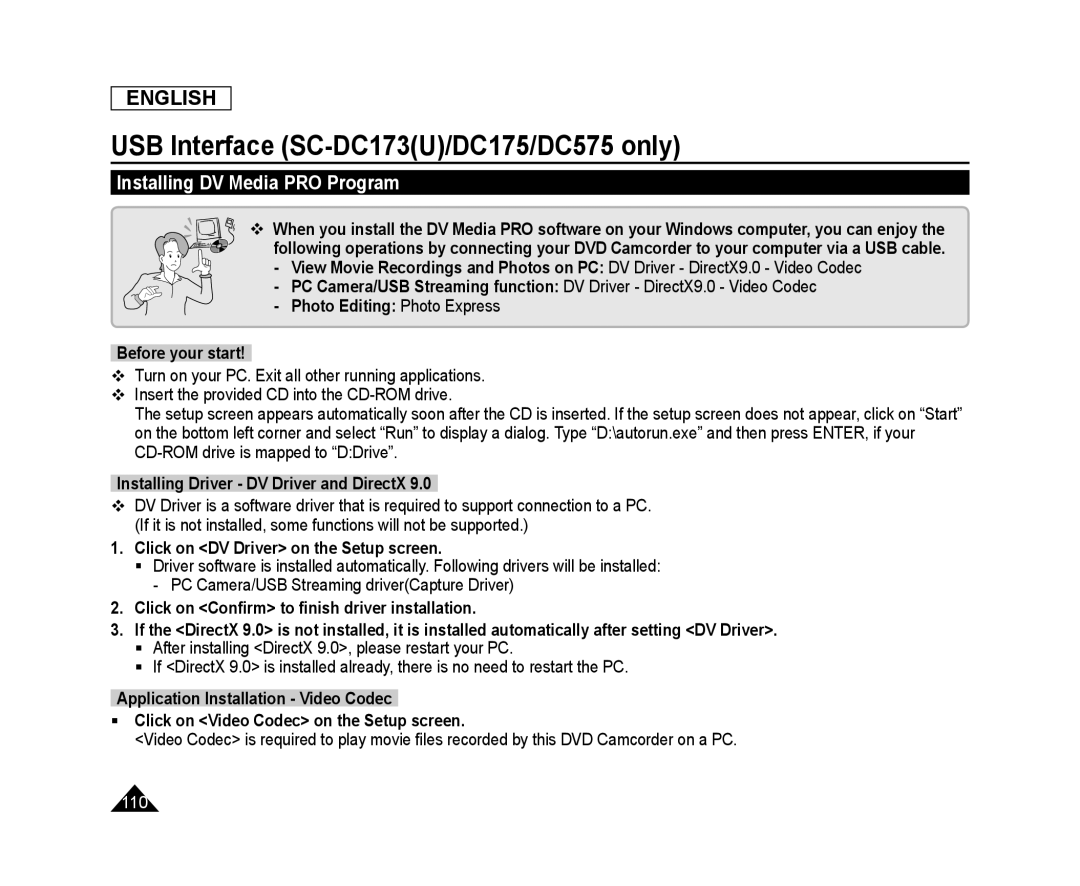 Installing DV Media PRO Program Handheld SC-DC173U