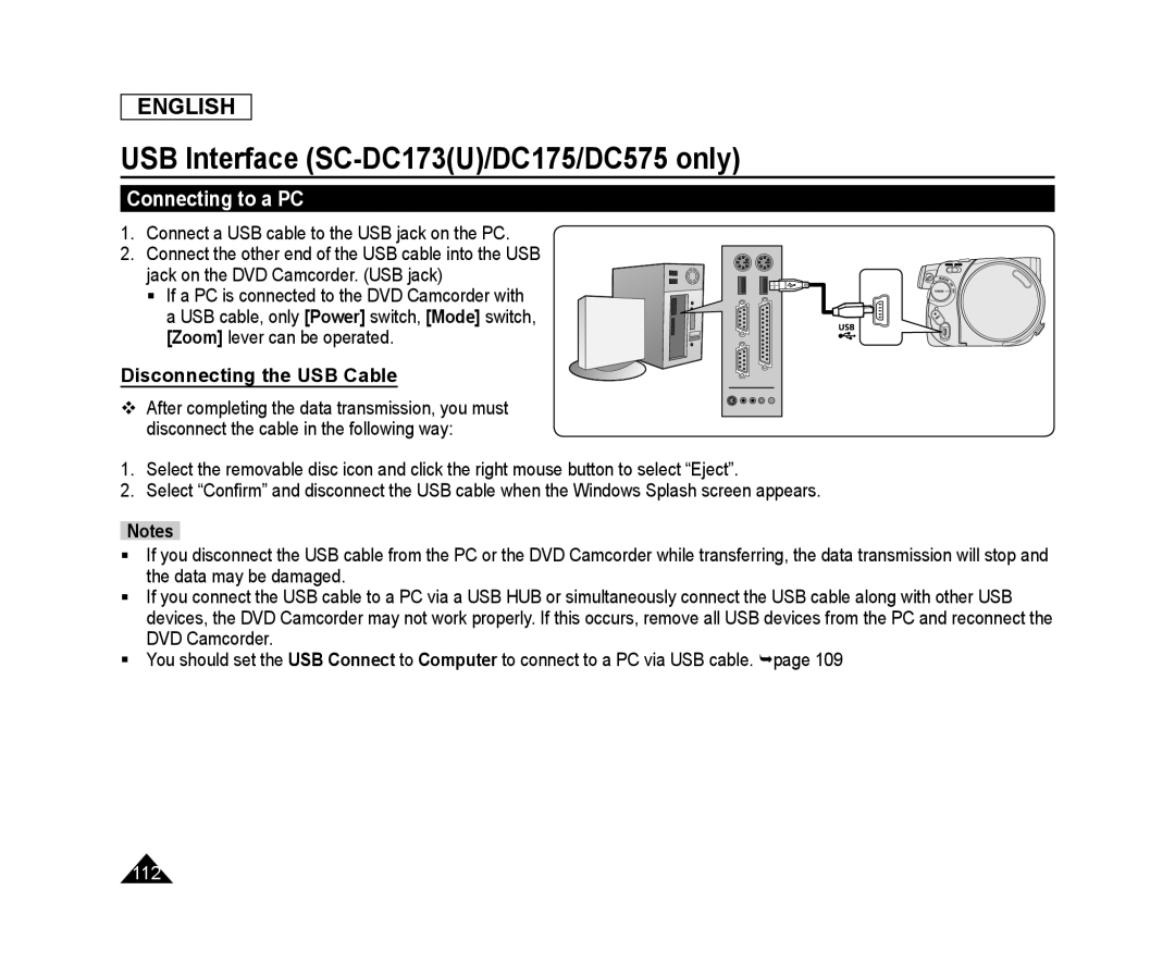 Disconnecting the USB Cable Handheld SC-DC575