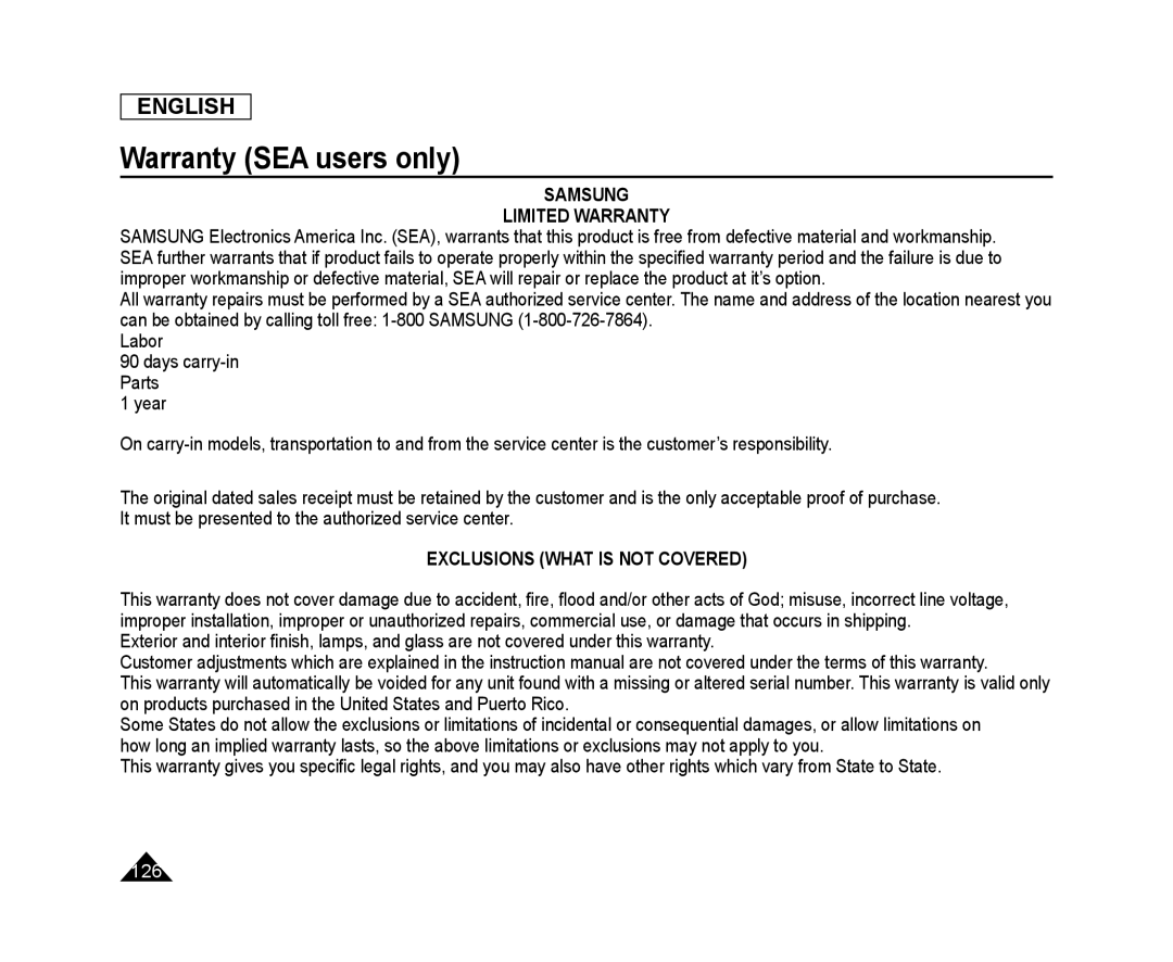 Warranty (SEA users only) Handheld SC-DC173U