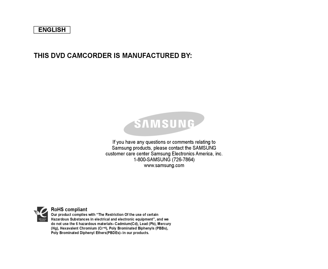 THIS DVD CAMCORDER IS MANUFACTURED BY: Handheld SC-DC173U