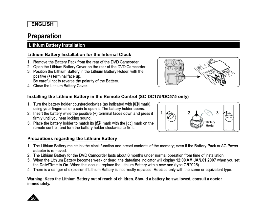 Lithium Battery Installation for the Internal Clock Handheld SC-DC575