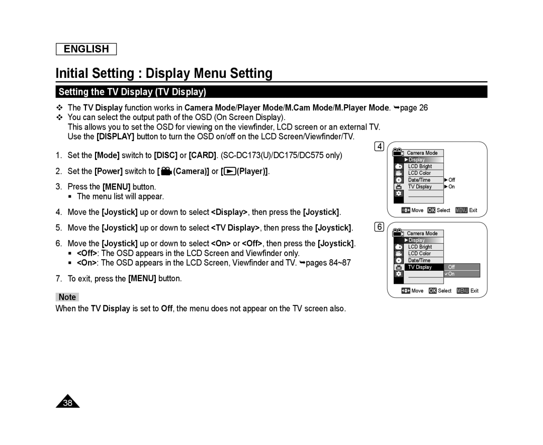 Setting the TV Display (TV Display) Handheld SC-DC173U