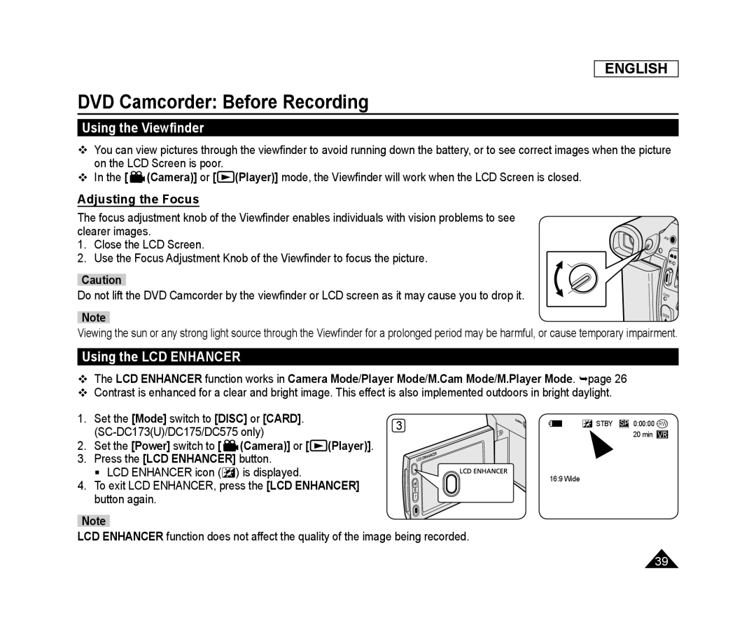 DVD Camcorder: Before Recording Handheld SC-DC173U