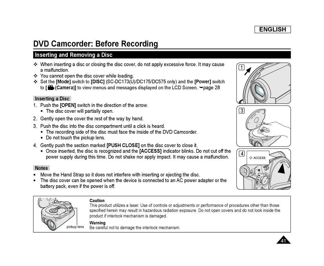 Inserting and Removing a Disc Handheld SC-DC173U