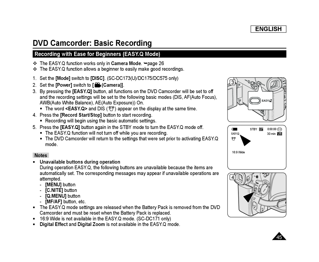 Recording with Ease for Beginners (EASY.Q Mode) Handheld SC-DC173U