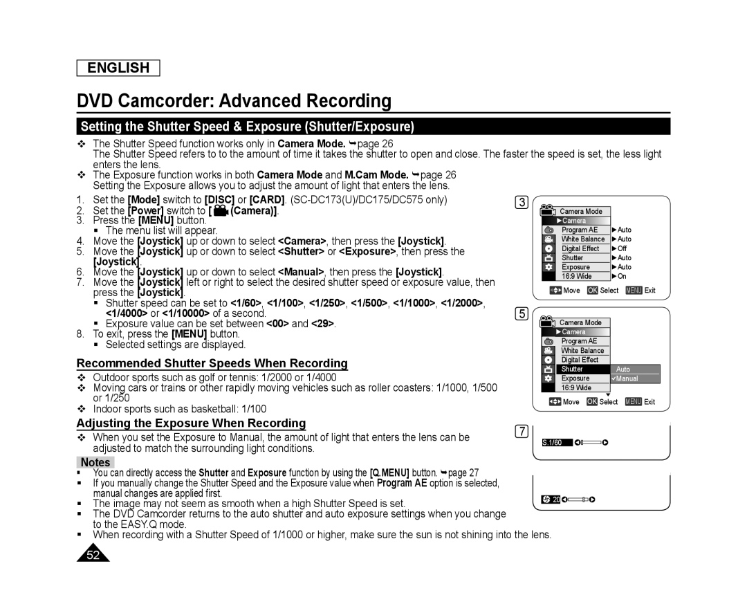 Setting the Shutter Speed & Exposure (Shutter/Exposure) Handheld SC-DC575