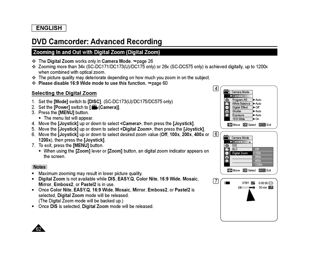 Selecting the Digital Zoom Handheld SC-DC575