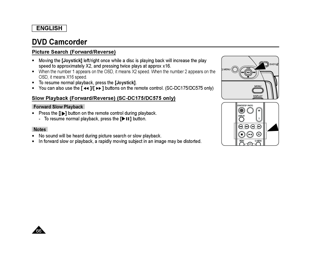 Slow Playback (Forward/Reverse) (SC-DC175/DC575only) Handheld SC-DC575