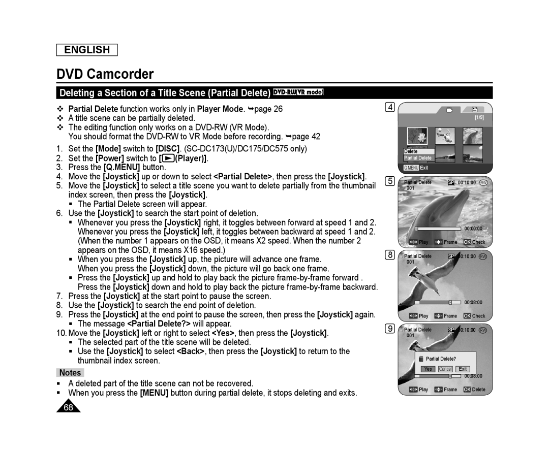 Deleting a Section of a Title Scene (Partial Delete) DVD-RW(VRmode) Handheld SC-DC575