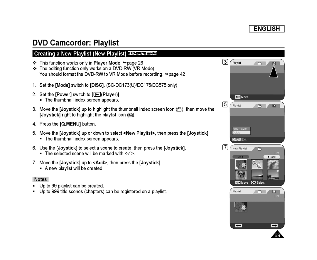 Creating a New Playlist (New Playlist) DVD-RW(VRmode) DVD Camcorder: Playlist