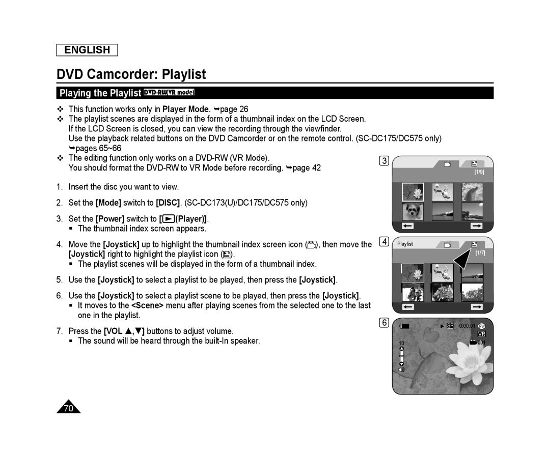 Playing the Playlist DVD-RW(VRmode) Handheld SC-DC575