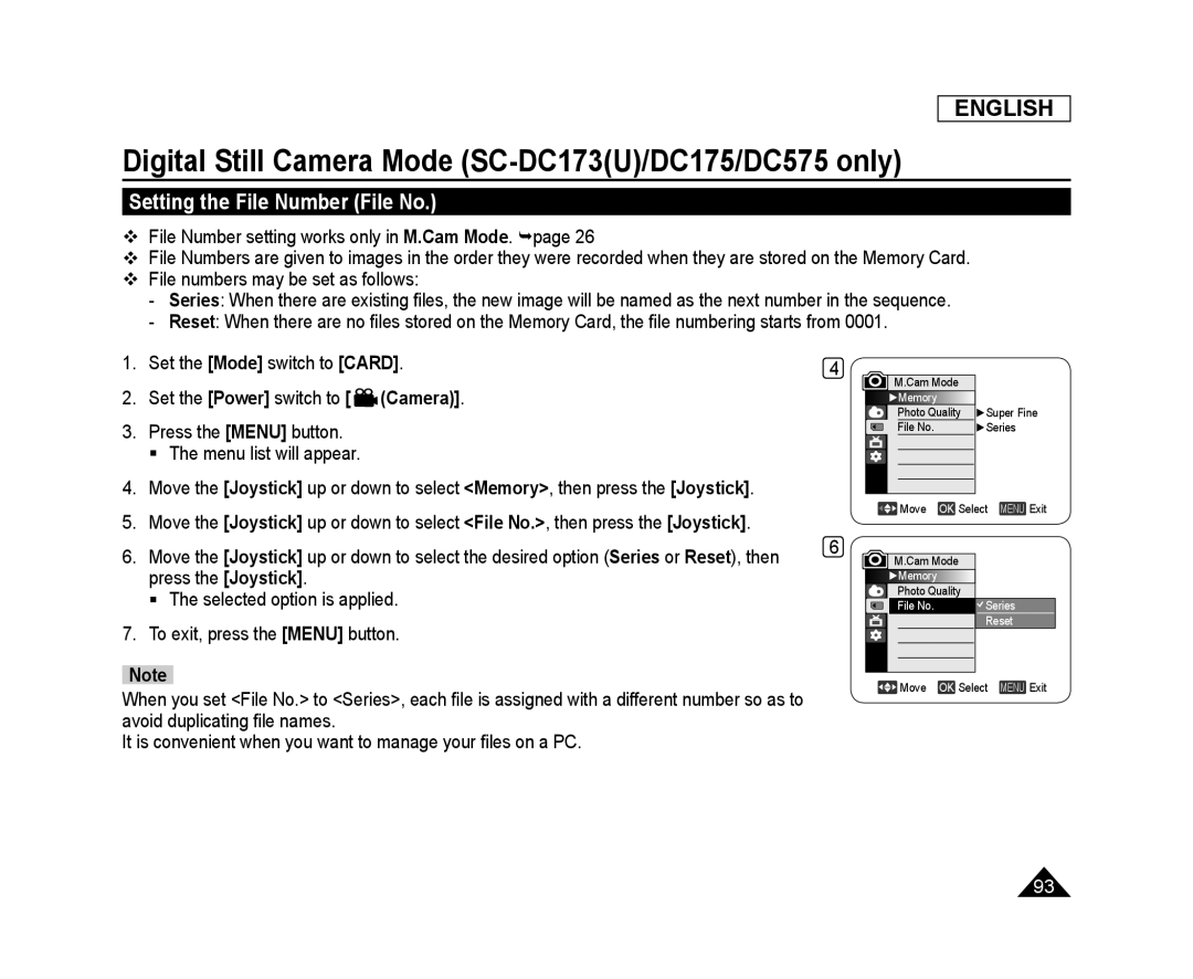 Setting the File Number (File No.) Handheld SC-DC575