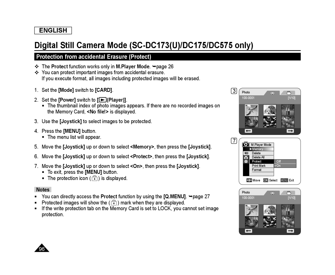 Protection from accidental Erasure (Protect) Handheld SC-DC173U