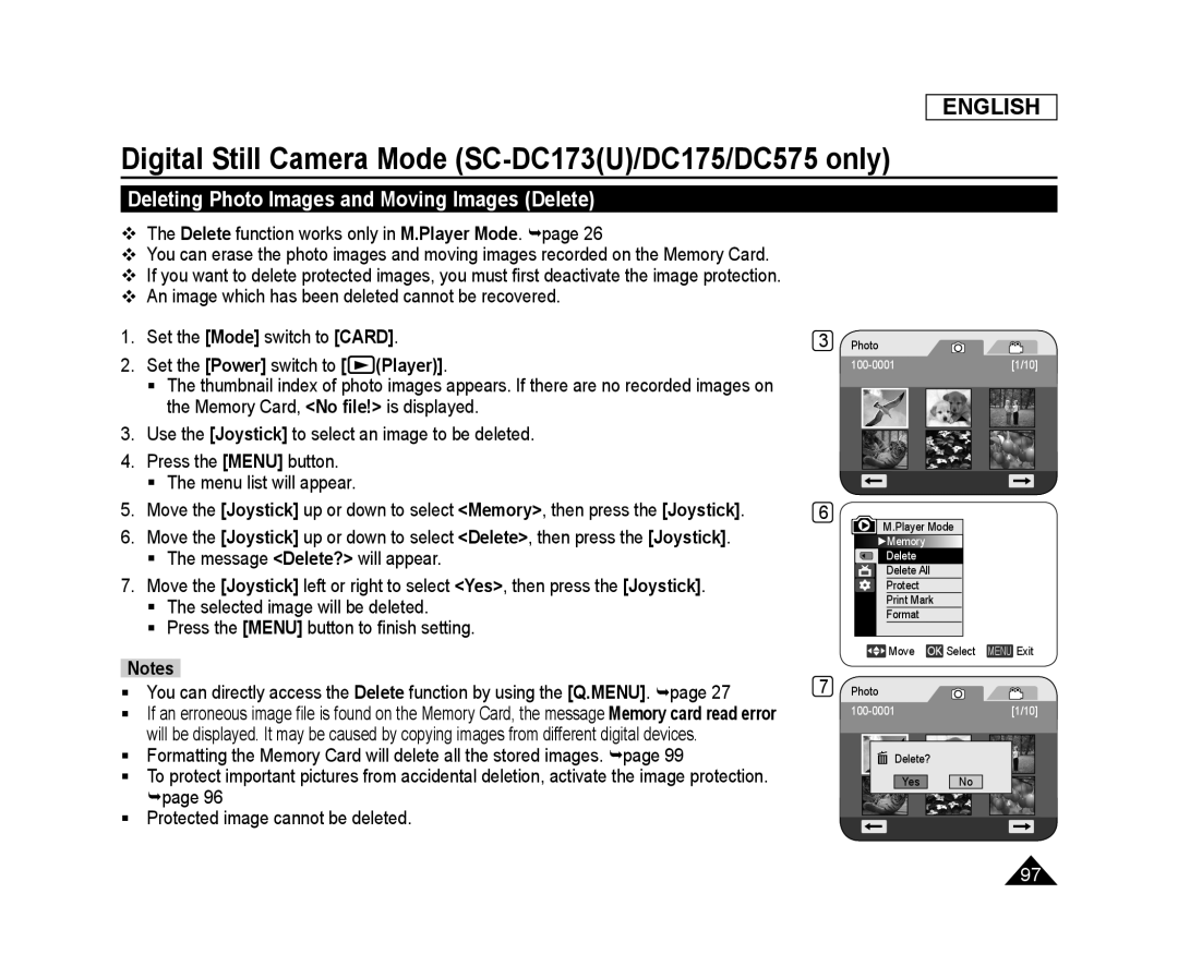 Deleting Photo Images and Moving Images (Delete) Handheld SC-DC575