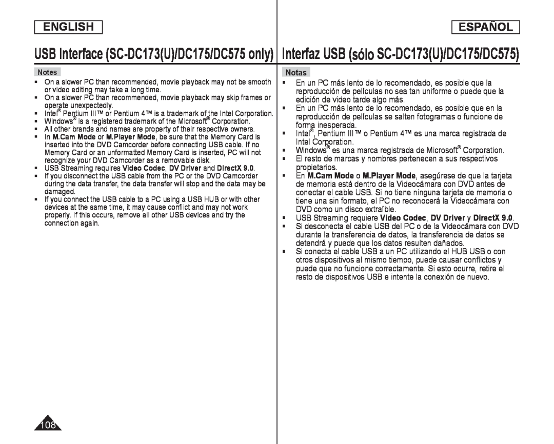 USB Streaming requiere Video Codec, DV Driver y DirectX Handheld SC-DC575