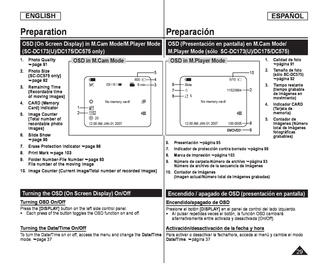 Turning OSD On/Off Encendido/apagado de OSD