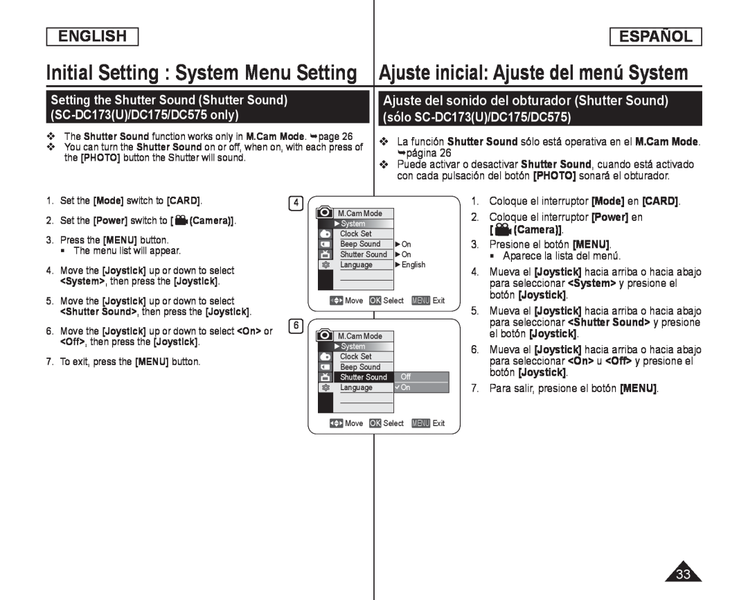 Ajuste del sonido del obturador (Shutter Sound) Handheld SC-DC575