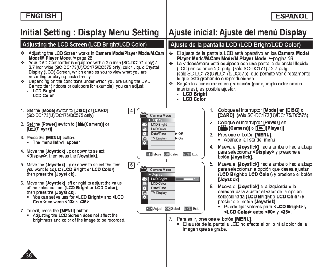 Ajuste de la pantalla LCD (LCD Bright/LCD Color) Handheld SC-DC575