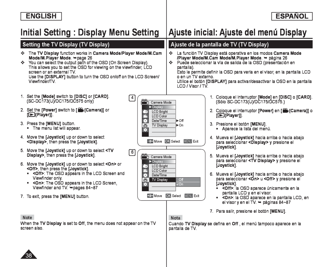 Setting the TV Display (TV Display) Handheld SC-DC575