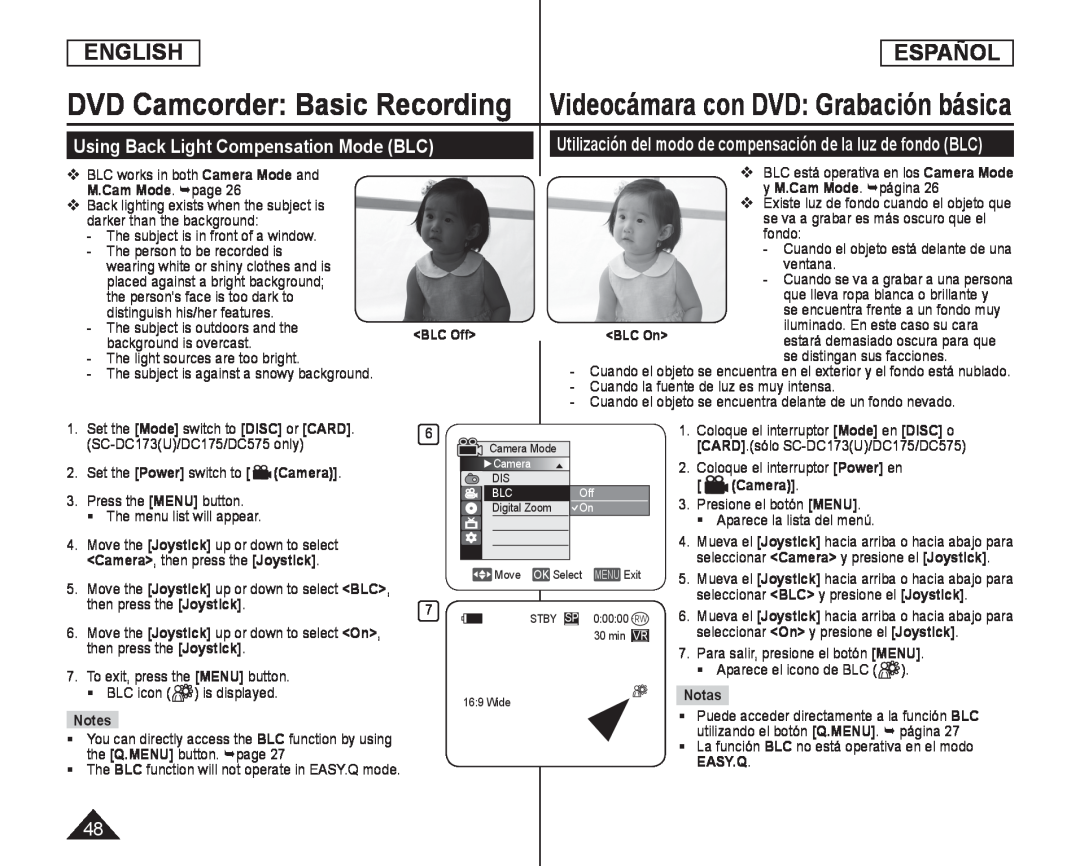 Using Back Light Compensation Mode (BLC) Handheld SC-DC575