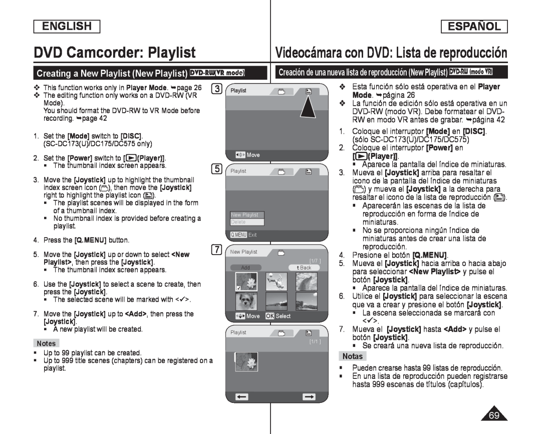 Aparecerán las escenas de la lista de Handheld SC-DC575