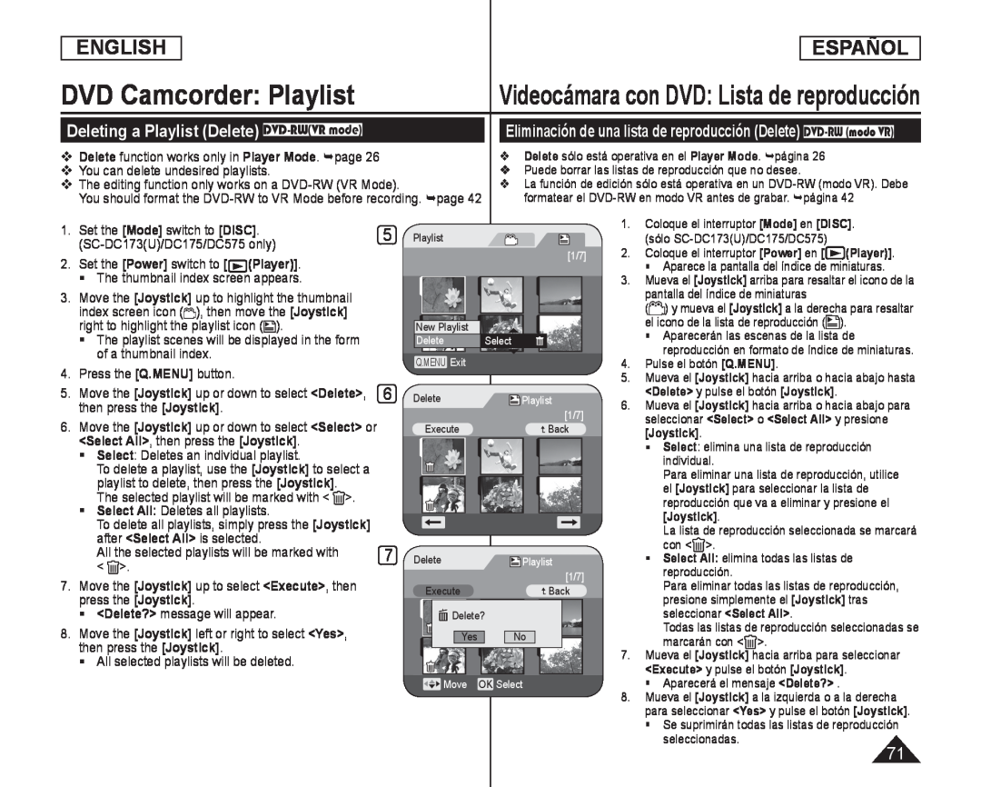 Eliminación de una lista de reproducción (Delete) DVD-RW(modo VR) Handheld SC-DC575