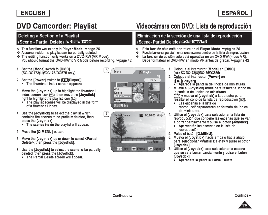 Eliminación de la sección de una lista de reproducción Handheld SC-DC575