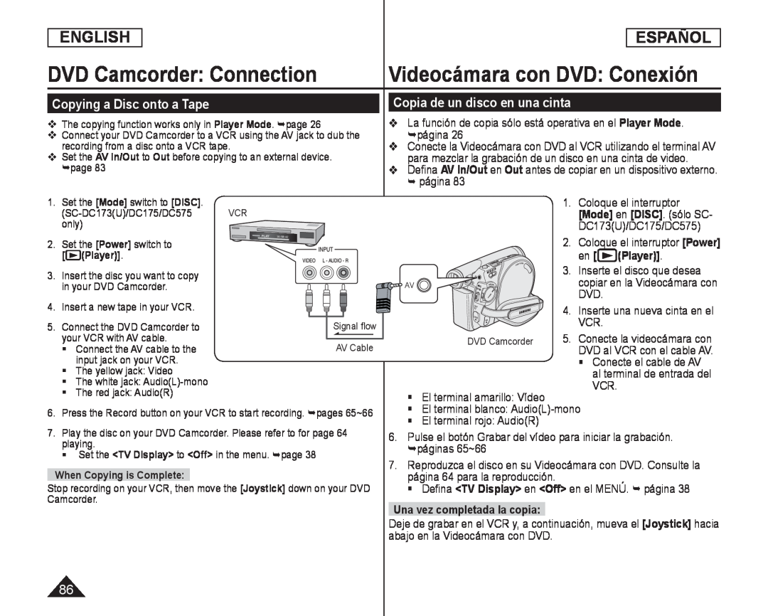 Deﬁna AV In/Out en Out antes de copiar en un dispositivo externo Handheld SC-DC575