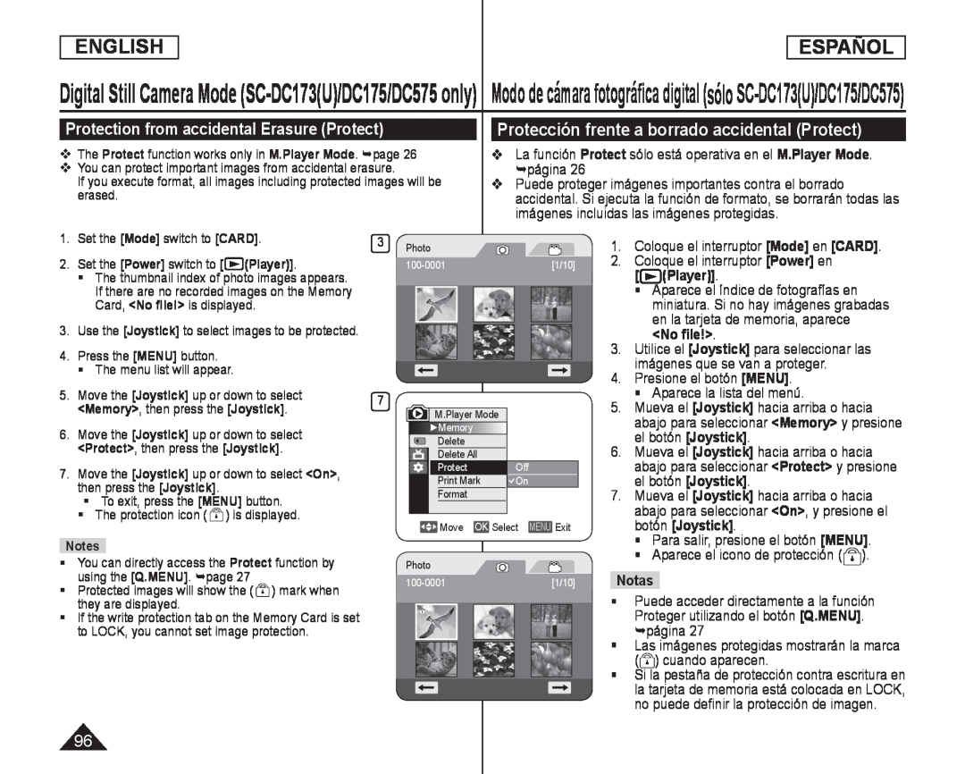 La función Protect sólo está operativa en el M.Player Mode. página Handheld SC-DC575