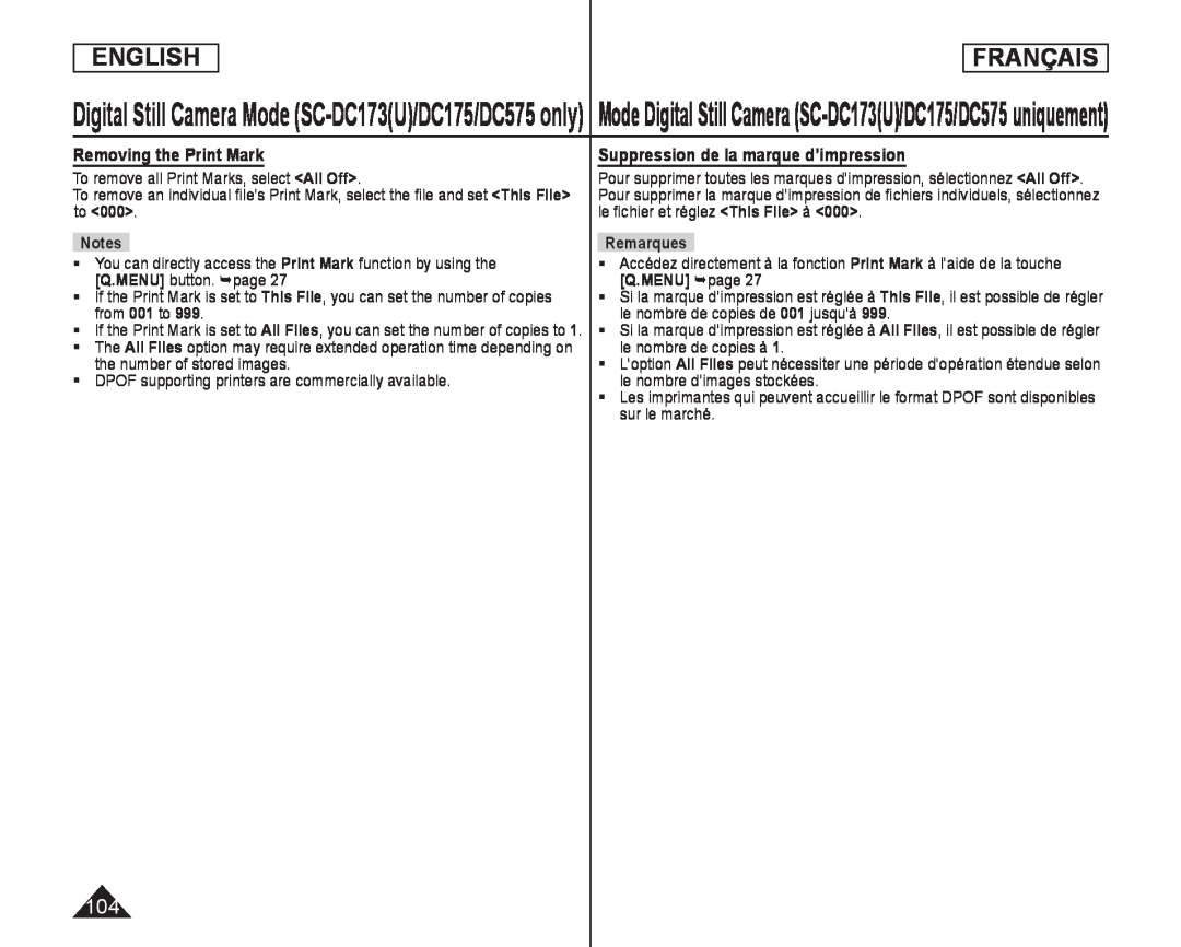 Suppression de la marque d’impression Handheld SC-DC173U