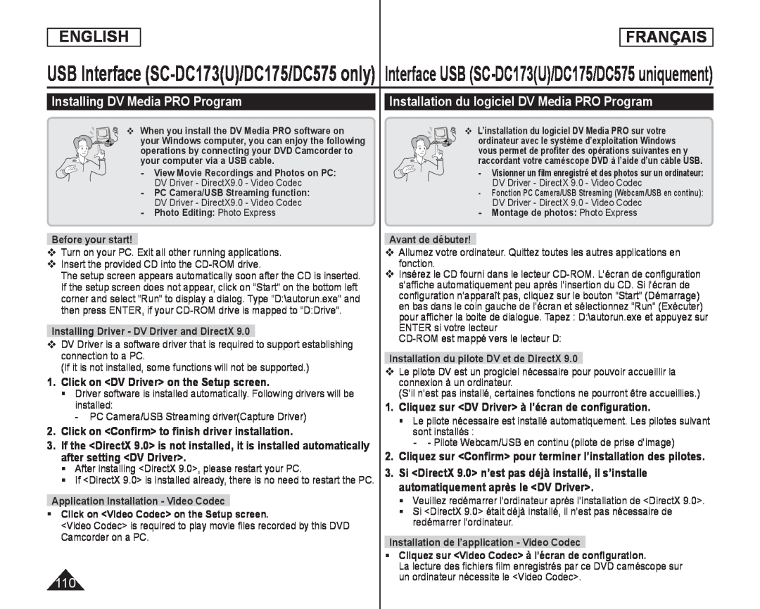 1.Cliquez sur <DV Driver> à l’écran de conﬁguration Handheld SC-DC173U