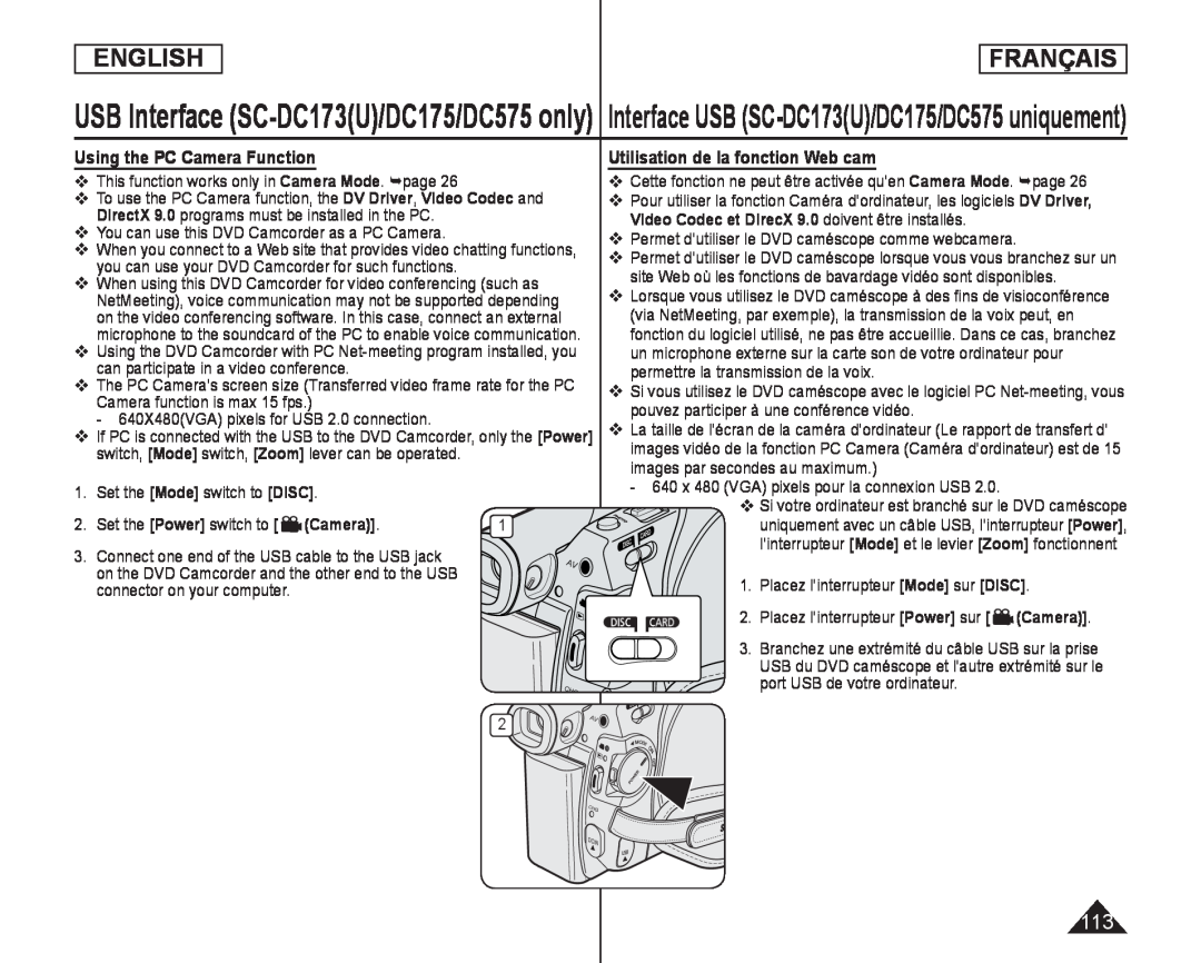 Utilisation de la fonction Web cam Handheld SC-DC173U