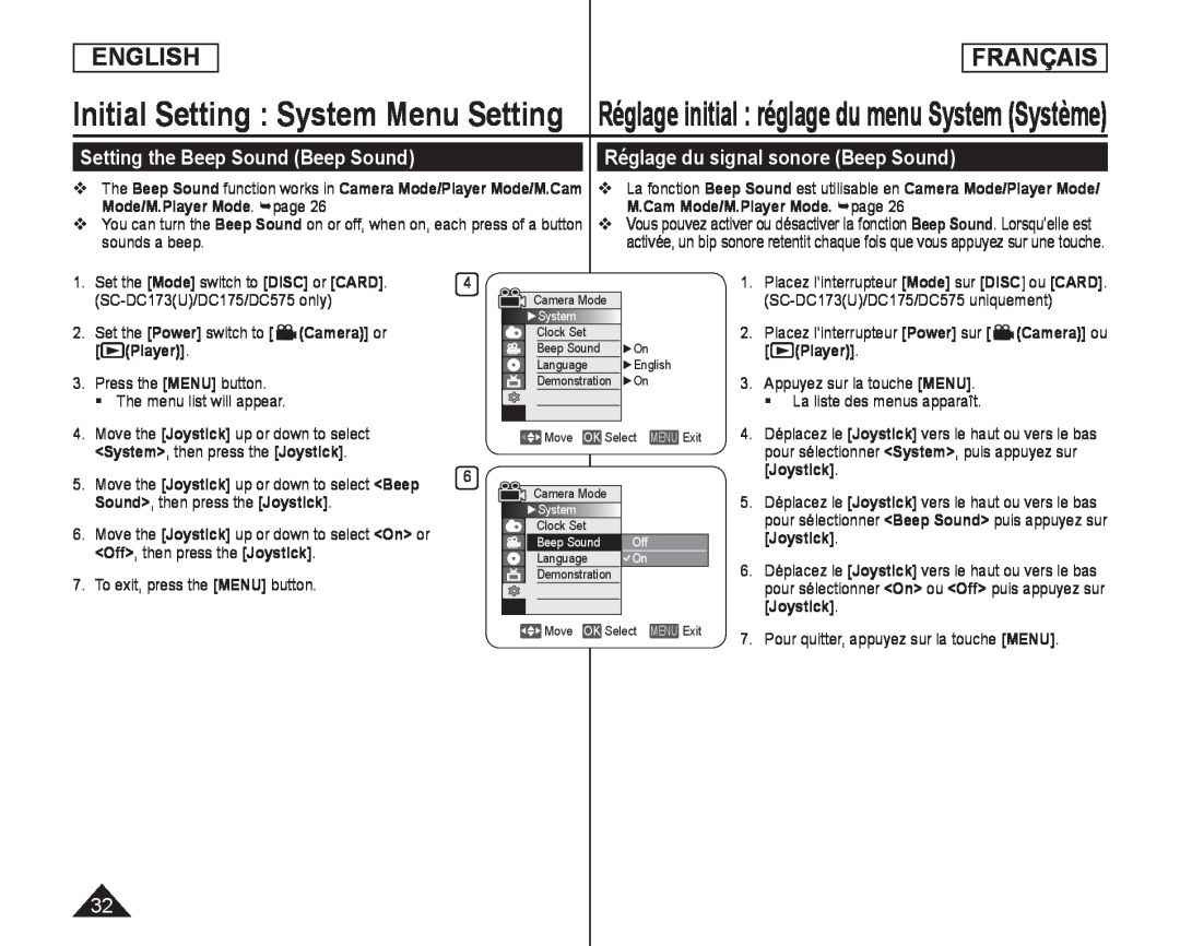 Setting the Beep Sound (Beep Sound) Réglage du signal sonore (Beep Sound)