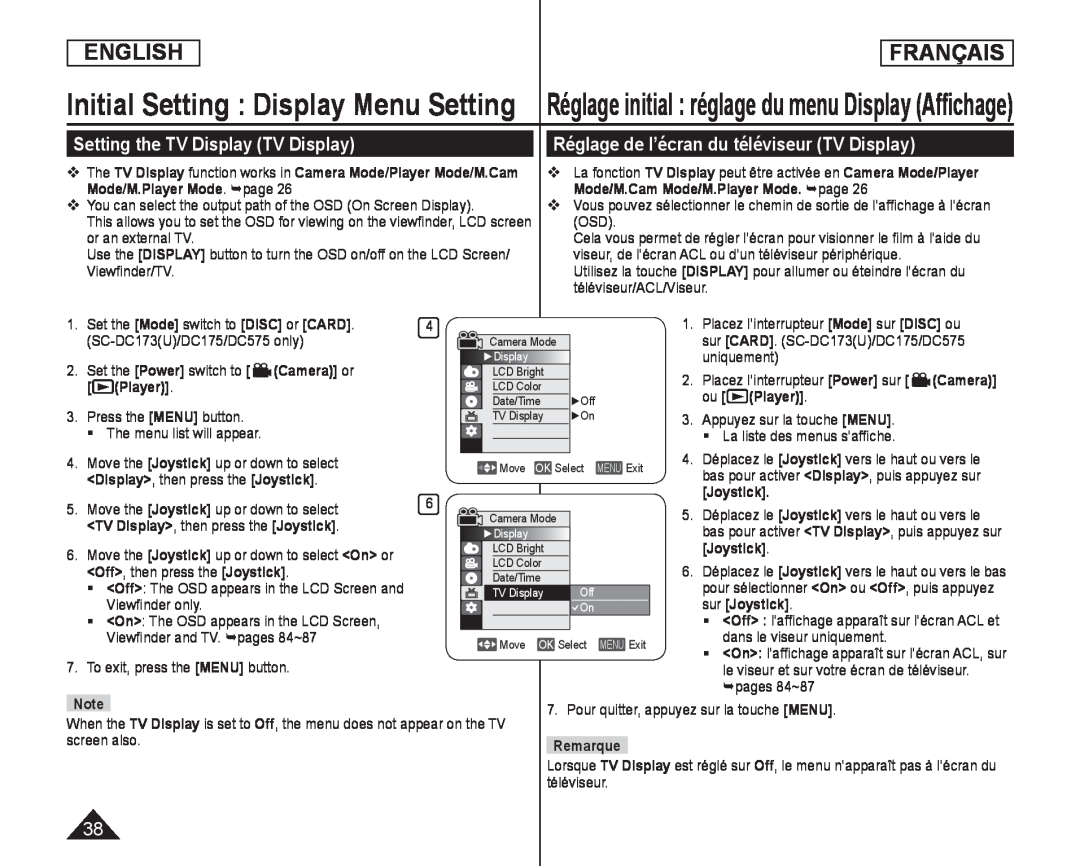 Setting the TV Display (TV Display) Handheld SC-DC173U