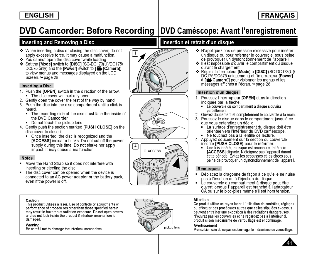 Inserting and Removing a Disc Handheld SC-DC173U