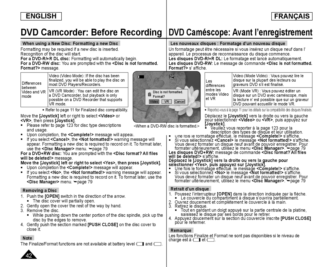 Les disques DVD+RW: Handheld SC-DC173U