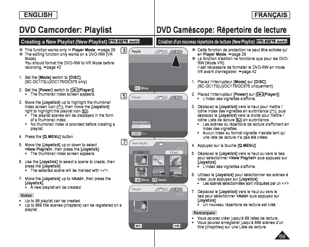 Creating a New Playlist (New Playlist) DVD-RW(VRmode) Handheld SC-DC173U