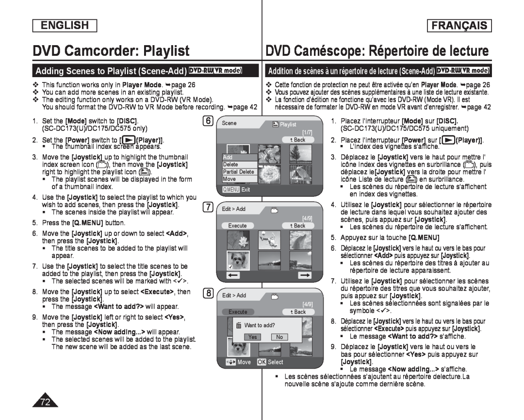 Adding Scenes to Playlist (Scene-Add) DVD-RW(VRmode) Handheld SC-DC173U