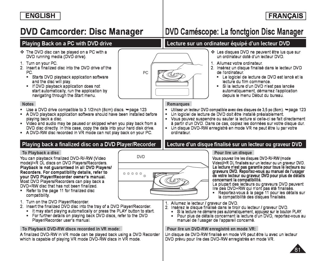 Lecture sur un ordinateur équipé d’un lecteur DVD Handheld SC-DC173U