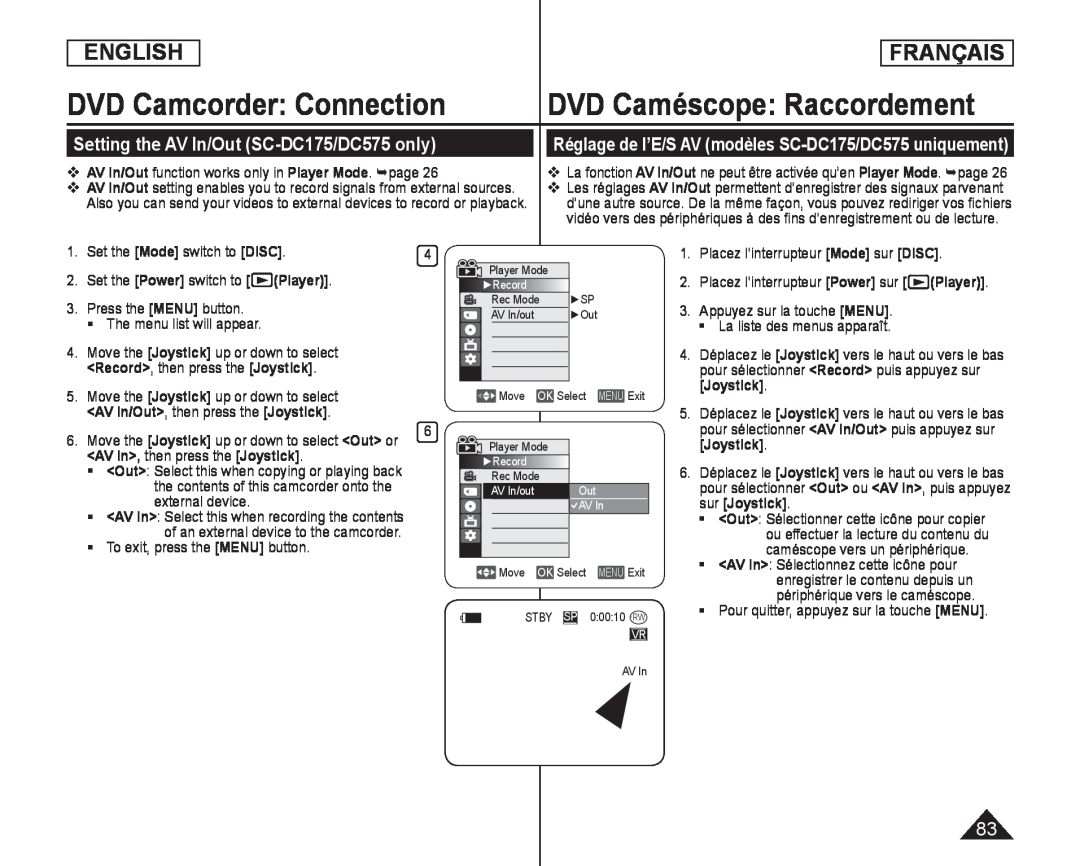 Setting the AV In/Out (SC-DC175/DC575only) Handheld SC-DC173U