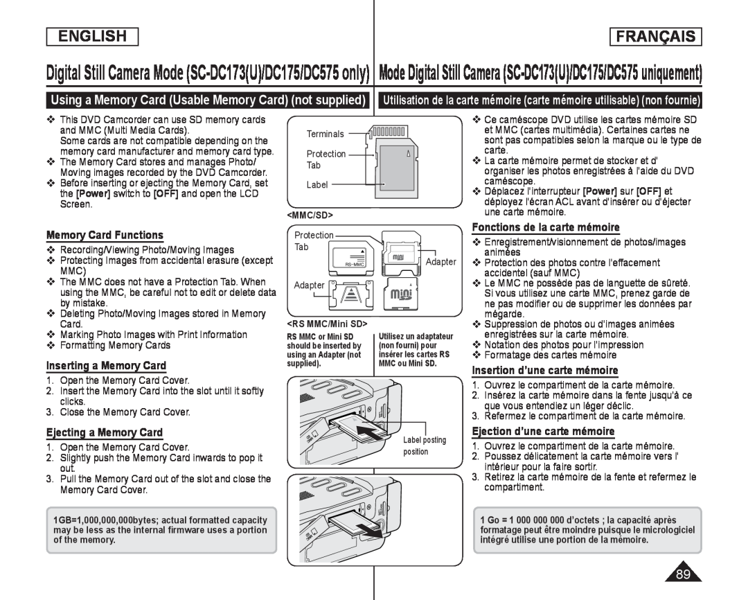 Insertion d’une carte mémoire Handheld SC-DC173U