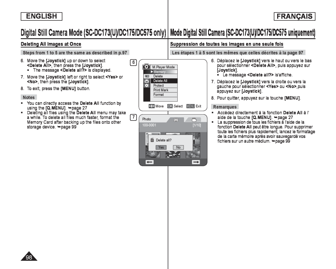 Suppression de toutes les images en une seule fois Handheld SC-DC173U