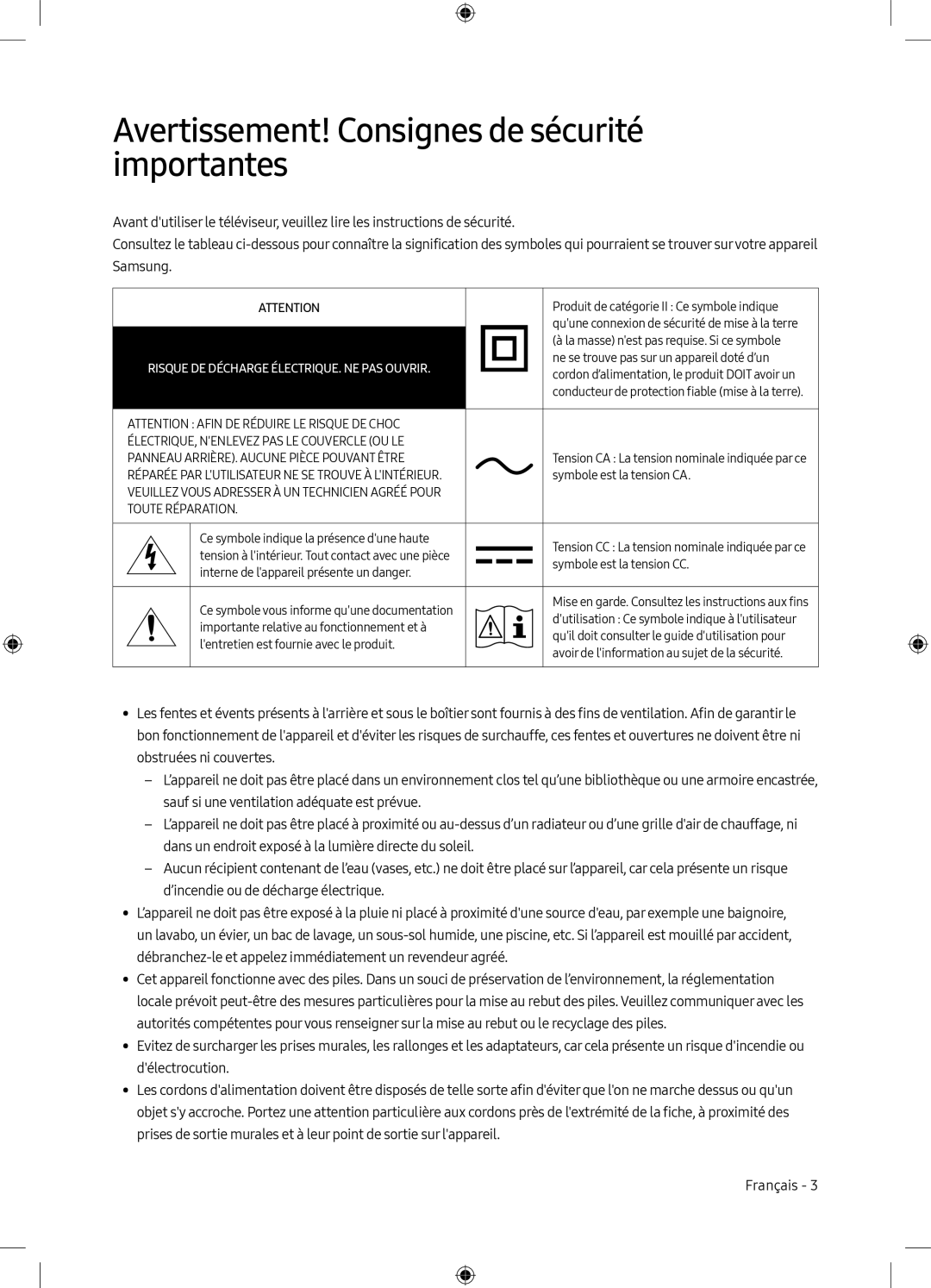 Avertissement! Consignes de sécurité importantes