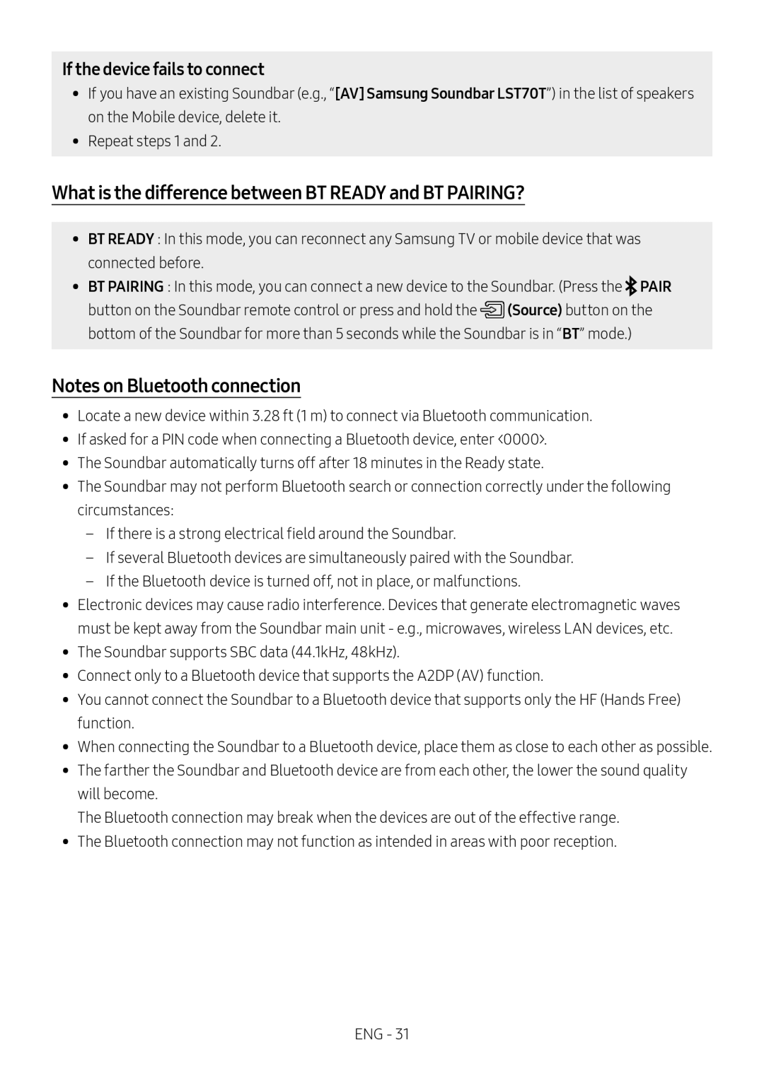 Notes on Bluetooth connection Lifestyle HW-LST70T