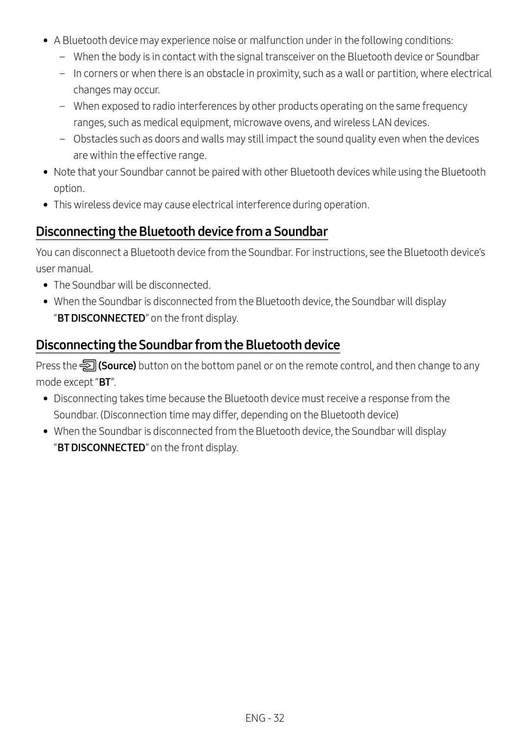 Disconnecting the Bluetooth device from a Soundbar Lifestyle HW-LST70T